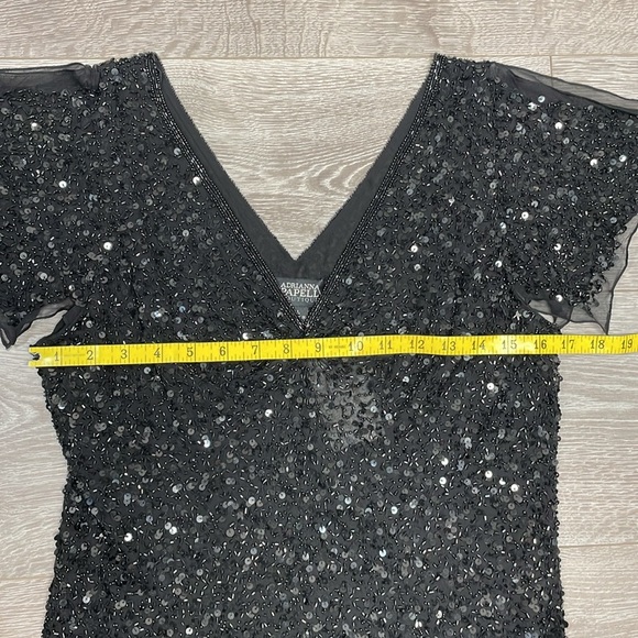 NWT Adrianna Papell Silk V-neck Sequin Flutter Sleeve Evening Dazzling Winds L - Picture 6 of 14